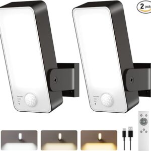 Paquete de 2 luces para exteriores con sensor de movimiento, 10,000 mAh, recargable, con 3 modos