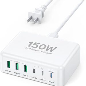 Cargador rápido USB C, estación de carga de escritorio PD GaN de 150W y 6 puertos, bloque adaptador