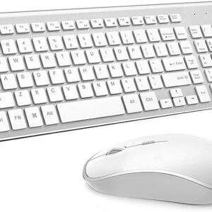 Teclado y mouse inalámbricos, compatible con iMac Mac, PC, laptop, tableta, Windows (blanco dorado)