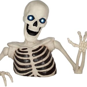Esqueleto gigante de Halloween de 48 pulgadas con ojos móviles con luz LED, efecto de sonido