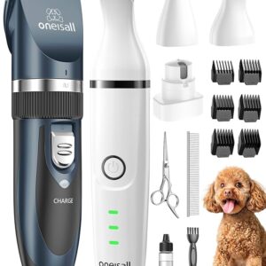 Oneisall Kit de cortapelos para perros y recortadora de patas 2 en 1, de bajo ruido, inalámbrico