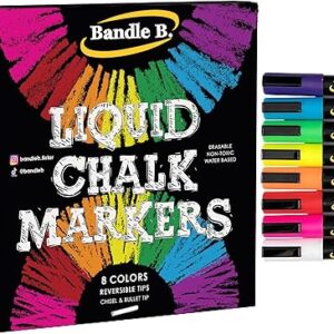 Bandle B. Marcadores de tiza: 8 puntas reversibles vibrantes, borrables, no tóxicas, a base de agua
