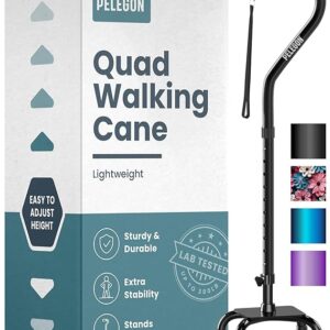 PELEGON Bastón cuádruple, ajustable con una base grande de 4 puntas