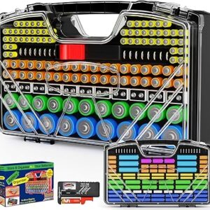 Caja organizadora de batería con soporte y probador, caja de almacenamiento ultra grande de 285+