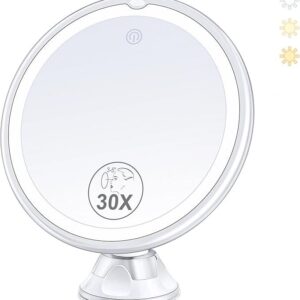 Espejo de aumento con luz 30X, espejo de maquillaje iluminado 30X para maquillaje de precisión