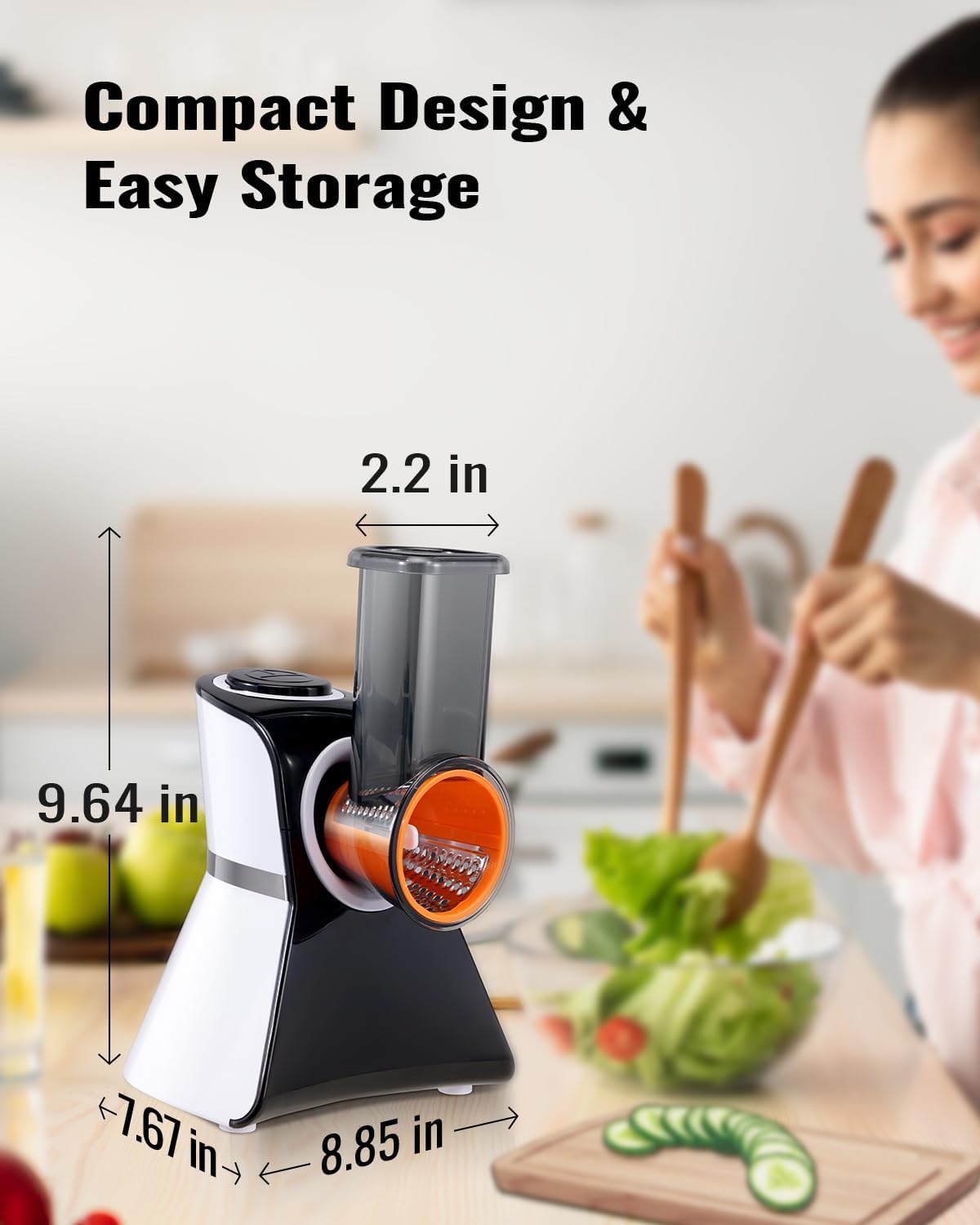Rallador de queso eléctrico para ensaladas, cortador eléctrico 5 en 1 para cocina casera, control - Imagen 3