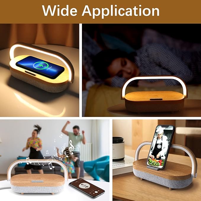 Lámpara de mesita de noche con cargador inalámbrico, táctil 4 en 1, con altavoz Bluetooth - Imagen 4