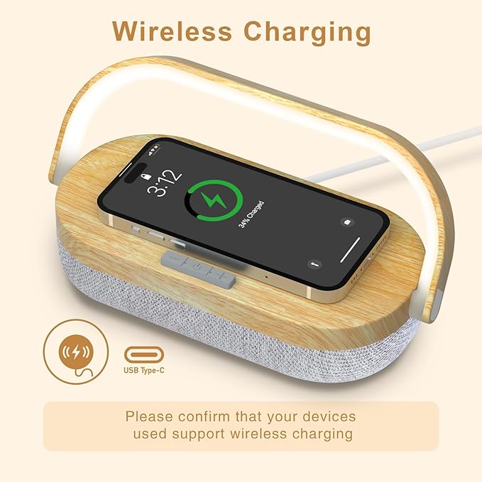 Lámpara de mesita de noche con cargador inalámbrico, táctil 4 en 1, con altavoz Bluetooth - Imagen 3