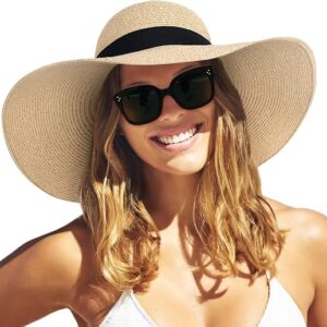 Sombrero de paja para mujer, UPF 80, sombrero de verano, flexible, para playa