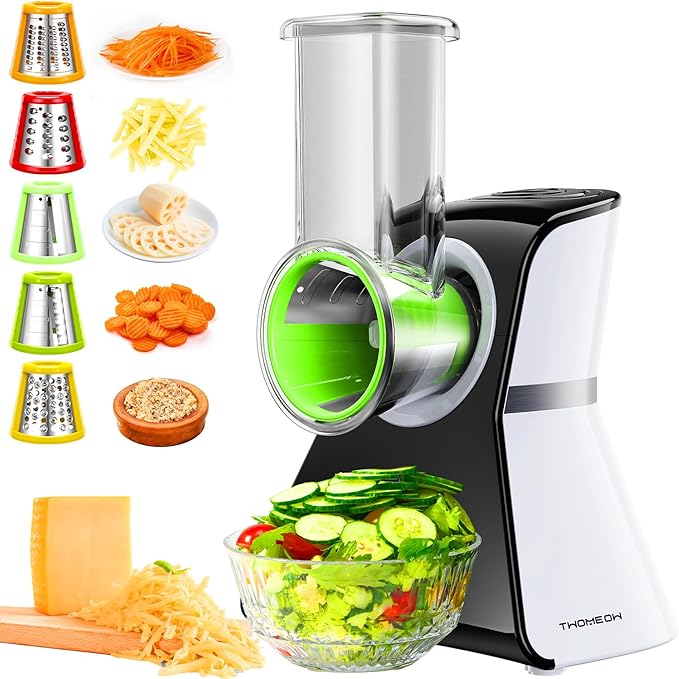 Rallador de queso eléctrico para ensaladas, cortador eléctrico 5 en 1 para cocina casera, control - Imagen 7