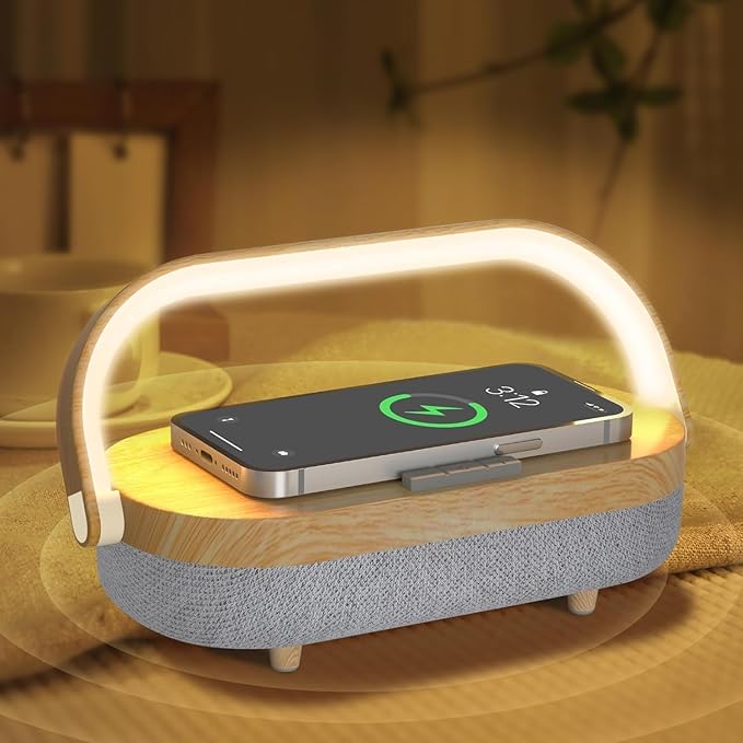 Lámpara de mesita de noche con cargador inalámbrico, táctil 4 en 1, con altavoz Bluetooth - Imagen 7