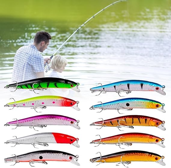 OriGlam 10 señuelos de pesca – Cebo de natación realista, señuelo duro Minnow para trucha - Imagen 5