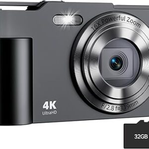 Cámara digital, FHD 4K con zoom de 16X antivibración, de 48 MP con tarjeta de 32 GB