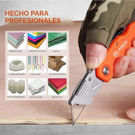 Cortador de caja, paquete de 4 cortadores de cajas plegables resistentes para uso pesado, mango cómodo, con cuchillas adicionales de 10 piezas - Imagen 3