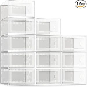 SEE SPRING Caja de almacenamiento de zapatos extragrande, organizador de plástico transparente