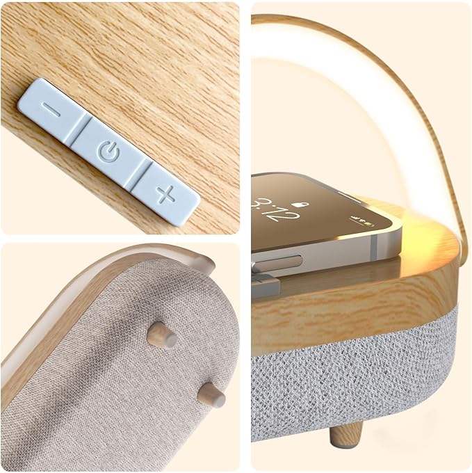 Lámpara de mesita de noche con cargador inalámbrico, táctil 4 en 1, con altavoz Bluetooth - Imagen 5