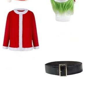 Adrinfly traje grande de Navidad Papá Noel, traje de Santa verde de lujo con máscara 3XL