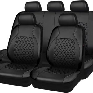 Juego completo de fundas de asiento de coche de piel sintética de vinilo de lujo, transpirable