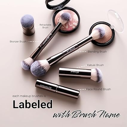 Brochas de maquillaje profesionales BS-MALL con estuche de viaje, brocha Kabuki 20 piezas - Imagen 5
