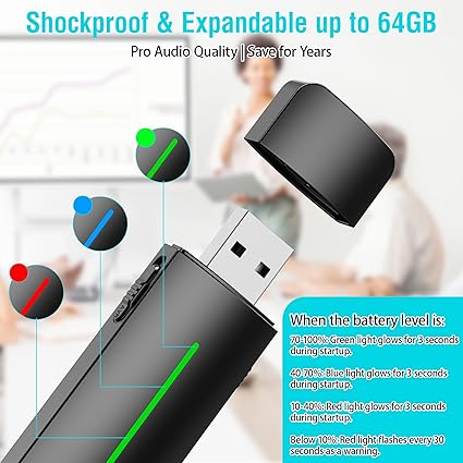 Grabadora activada por voz, dispositivo de notas de voz, tomador de notas de audio digital USB - Imagen 3
