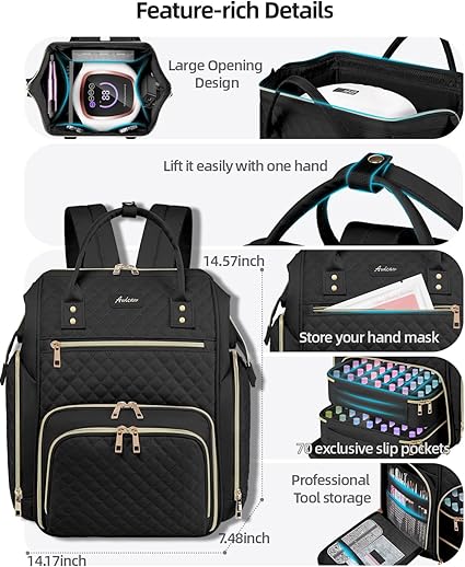Mochila organizadora de esmalte de uñas grande con capacidad para más de 70 botellas (0.5 fl oz) - Imagen 4