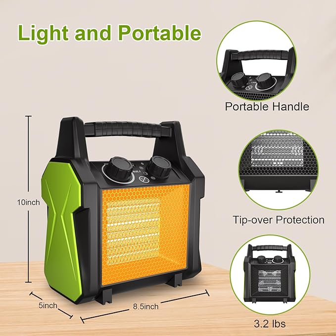 Calentador de exterior para patio eléctrico de garaje portátil de cerámica de 1500 W - Imagen 5