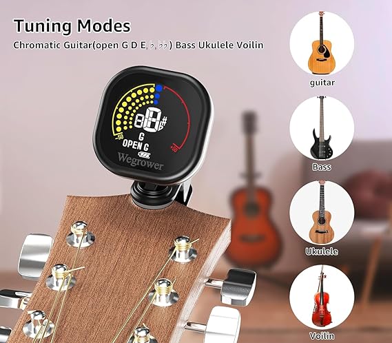 Afinador de guitarra recargable Wegrower, con pantalla LCD a color para guitarra, ukelele, violín - Imagen 3