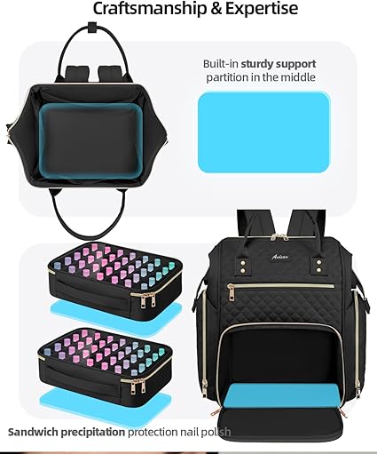Mochila organizadora de esmalte de uñas grande con capacidad para más de 70 botellas (0.5 fl oz) - Imagen 3
