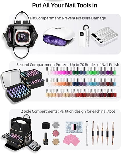 Mochila organizadora de esmalte de uñas grande con capacidad para más de 70 botellas (0.5 fl oz) - Imagen 5