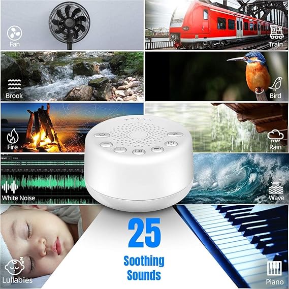Máquina de sonido con 25 sonidos relajantes y luces nocturnas, 32 niveles de volumen - Imagen 6