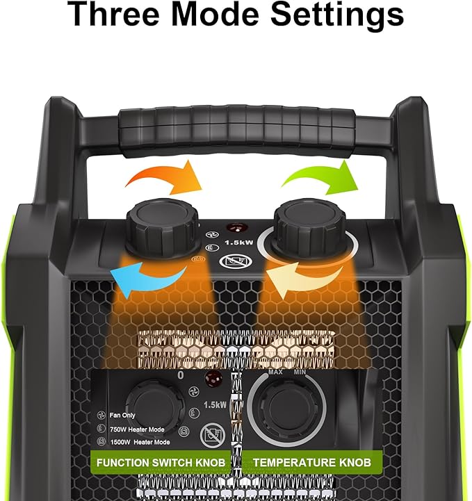 Calentador de exterior para patio eléctrico de garaje portátil de cerámica de 1500 W - Imagen 6