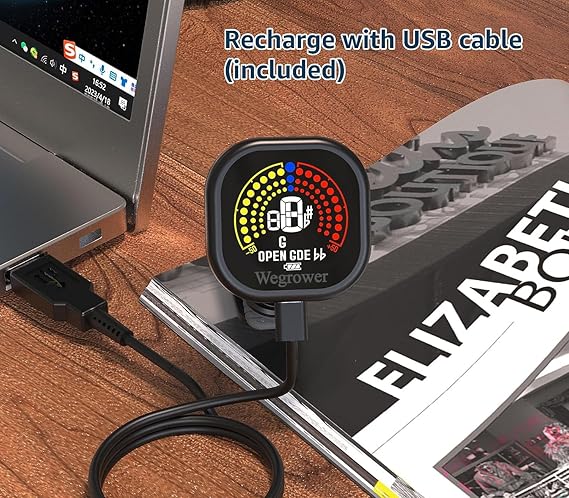Afinador de guitarra recargable Wegrower, con pantalla LCD a color para guitarra, ukelele, violín - Imagen 5