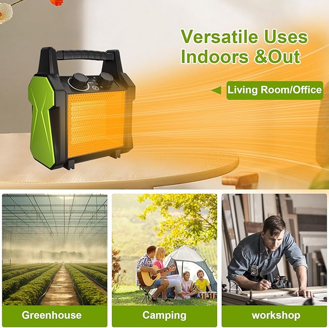 Calentador de exterior para patio eléctrico de garaje portátil de cerámica de 1500 W - Imagen 3