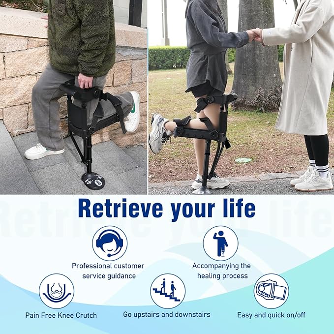 Muleta manos libres, muleta estable y cómoda para pierna de palo, muletas de rodilla para adultos después de una cirugía de pie, sustitutos de muletas y patinetes de rodilla - Imagen 3
