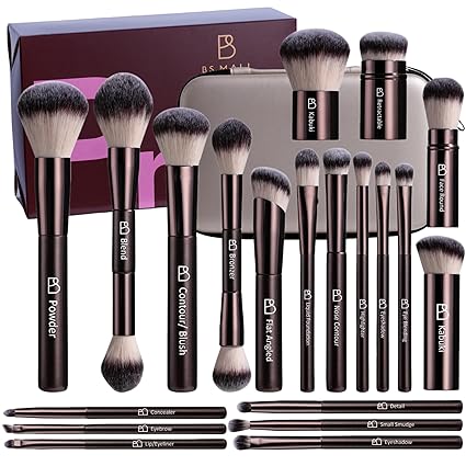 Brochas de maquillaje profesionales BS-MALL con estuche de viaje, brocha Kabuki 20 piezas - Imagen 7
