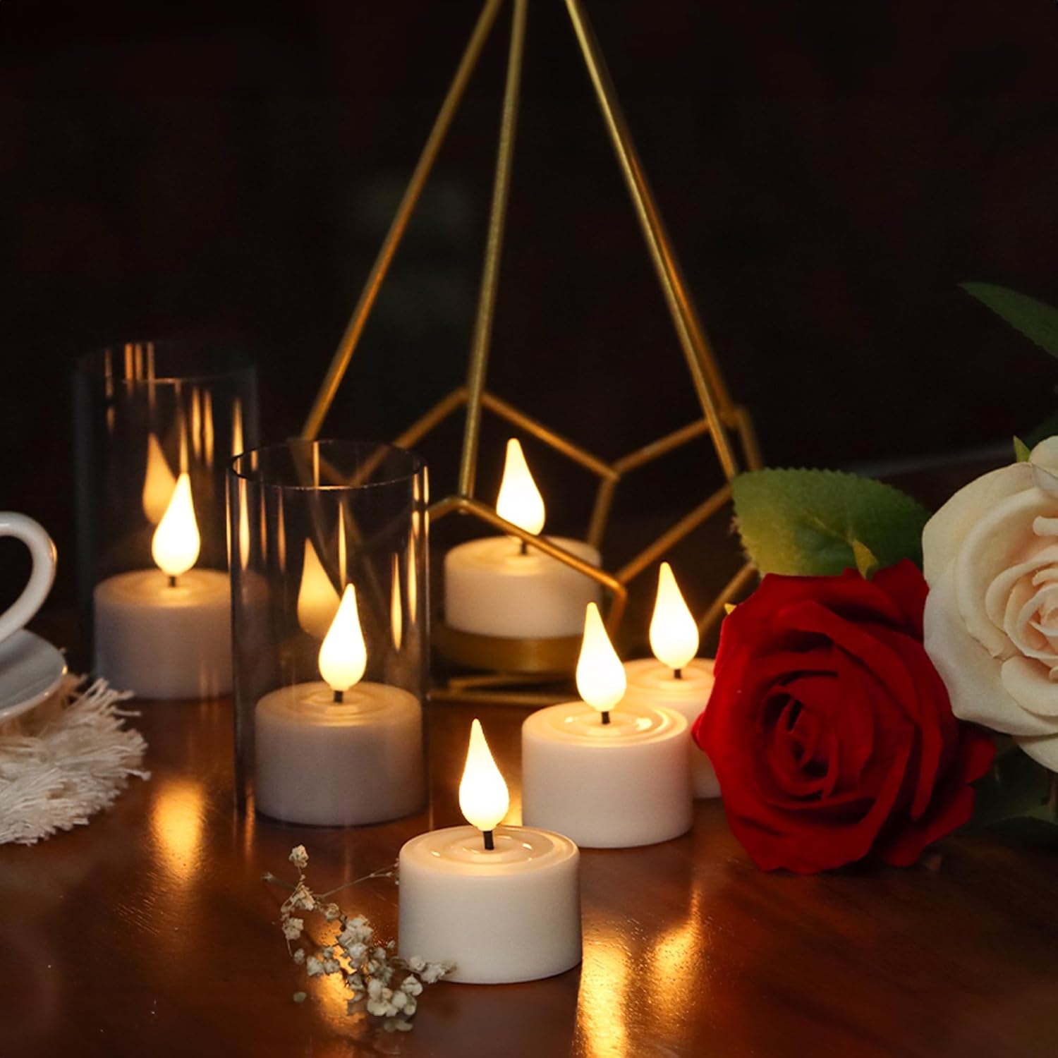 Velas de té sin llama recargables con control remoto y temporizador y base de carga, 12 velas LED - Imagen 6