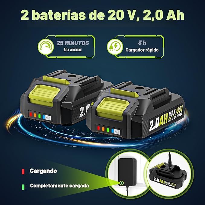 Soplador de hojas, inalámbrico de 20 V con batería de 2 x 2.0 Ah - Imagen 4