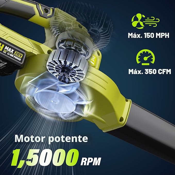 Soplador de hojas, inalámbrico de 20 V con batería de 2 x 2.0 Ah - Imagen 5