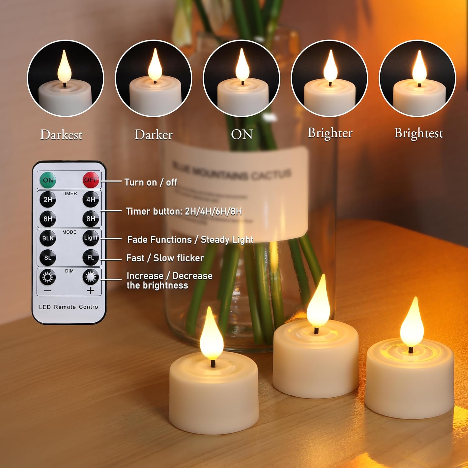 Velas de té sin llama recargables con control remoto y temporizador y base de carga, 12 velas LED - Imagen 5