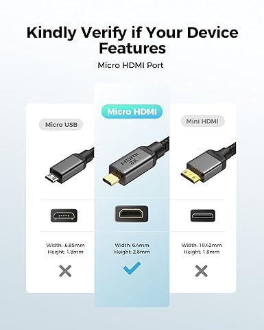 Silkland Cable micro HDMI a HDMI 8K 4K de 6.6 pies, adaptador micro HDMI 2.1 [8K @60Hz, 4K @240Hz - Imagen 5