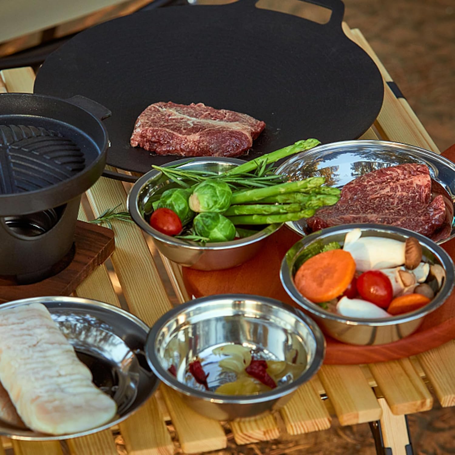 Juego de 24 platos y cuencos de acero inoxidable para acampar, juego de platos de camping - Imagen 3