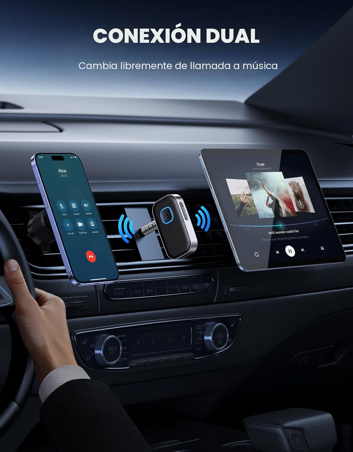 COMSOON Receptor Bluetooth 5.0 para auto, adaptador de auxiliar con cancelación de ruido - Imagen 3