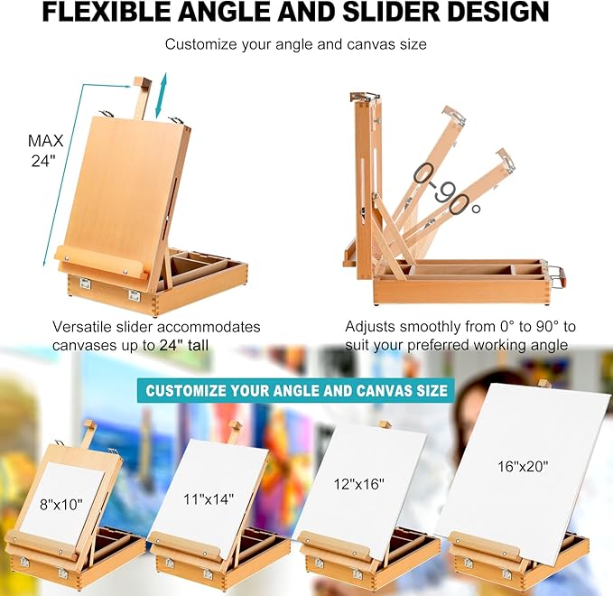 caballete de arte portátil ajustable con caja de bocetos y correa desmontable para principiantes - Imagen 3