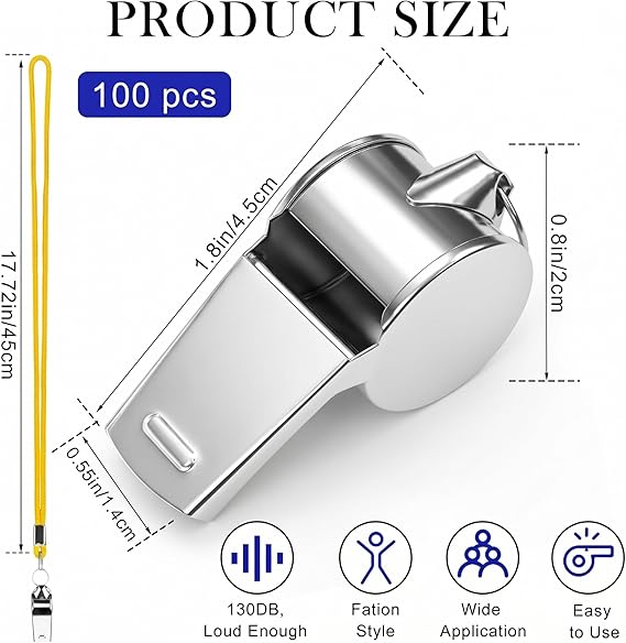 50 silbatos de árbitro de metal a granel para con cordón de acero inoxidable silbato deportivo - Imagen 5
