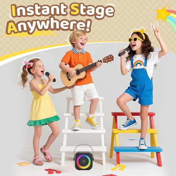 Mini Máquina de Karaoke, Altavoz de Karaoke Bluetooth Portátil con 2 Micrófonos Inalámbricos - Imagen 6