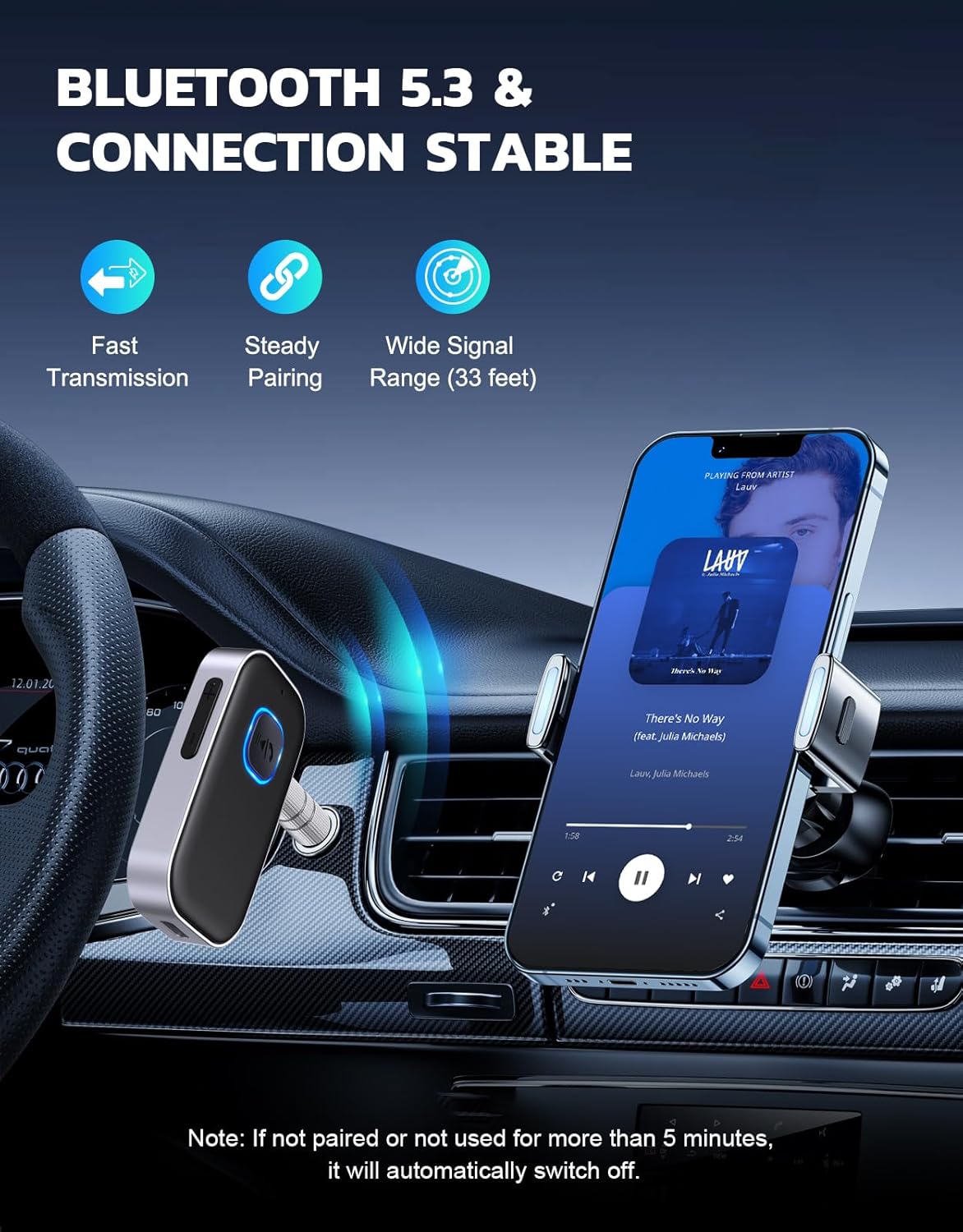 COMSOON Receptor Bluetooth 5.0 para auto, adaptador de auxiliar con cancelación de ruido - Imagen 4