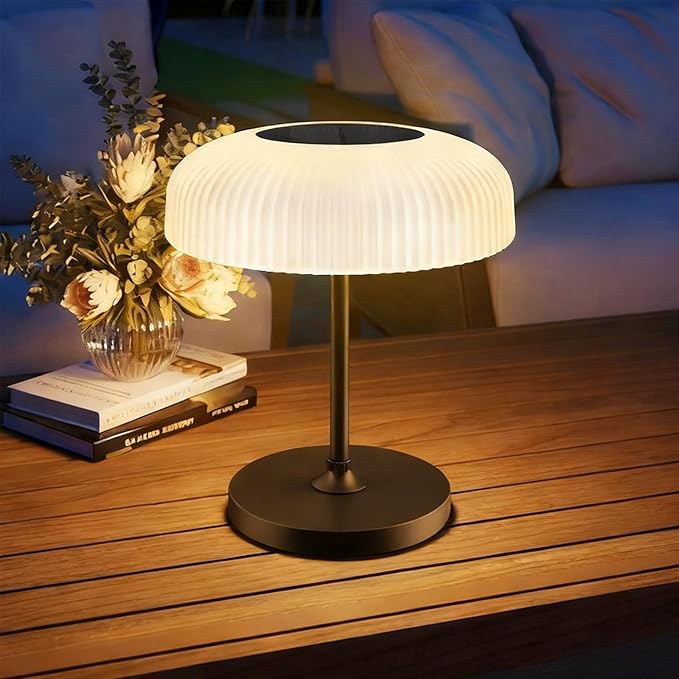 Lámpara de mesa solar para exteriores, con batería, LED, inalámbrica USB-C, regulable - Imagen 7