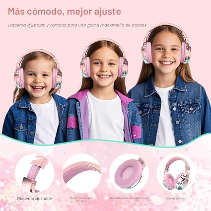 Auriculares Bluetooth para niños, tiempo de reproducción de 60 horas, límite de volumen seguro - Imagen 3