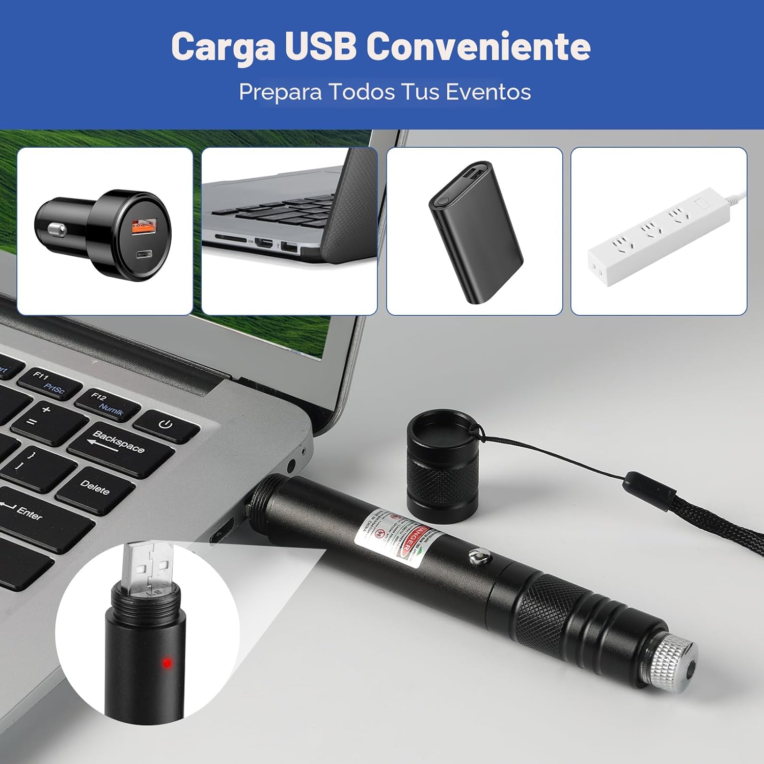 Damflew Puntero láser verde de alta potencia haz láser recargable de largo alcance carga USB. - Imagen 5