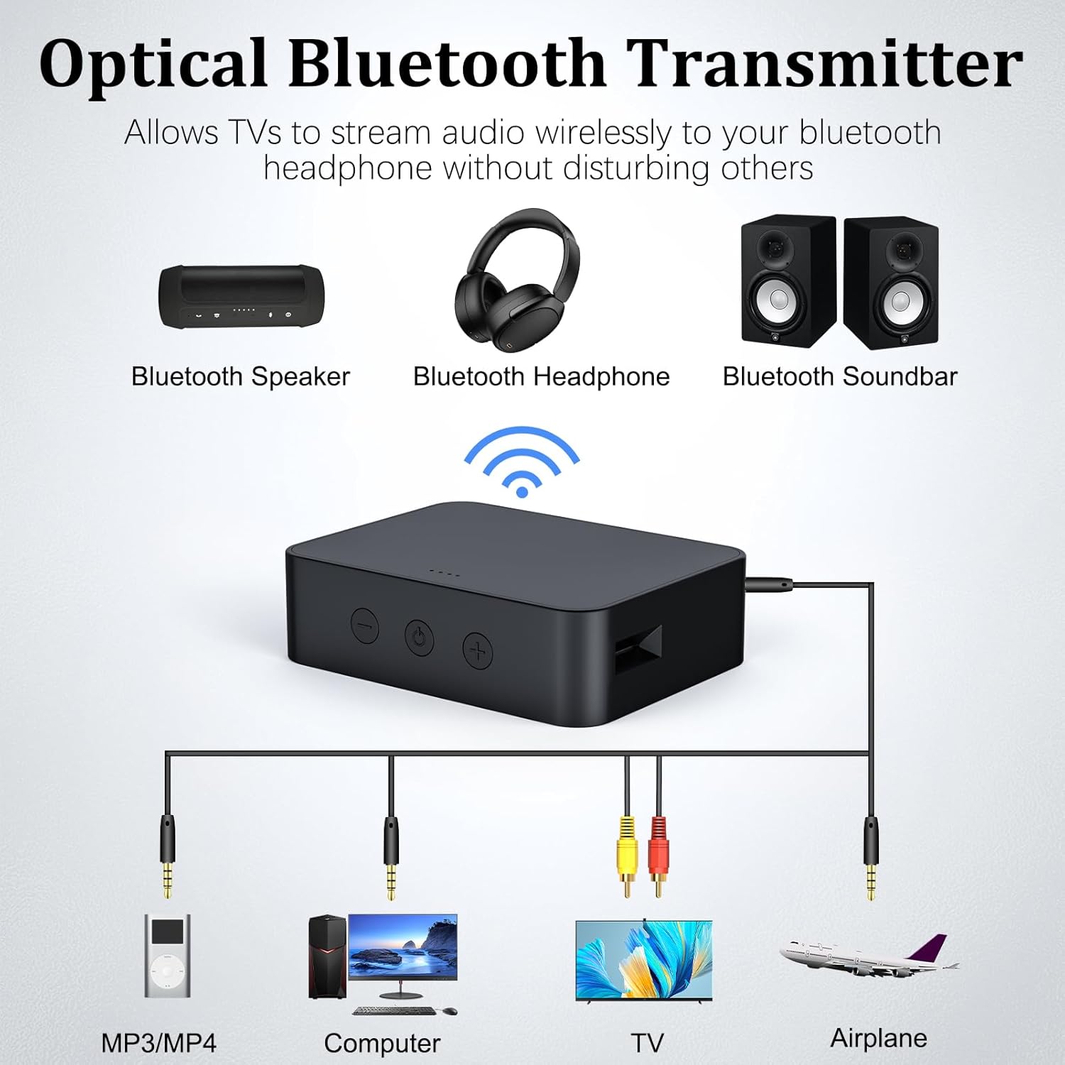Receptor óptico Bluetooth 5.0 transmisor para TV a auriculares con control de volumen - Imagen 6